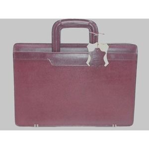 VTG Stebco Attache Briefcase Pebbled Leather Retractable Handle Burgundy Red
